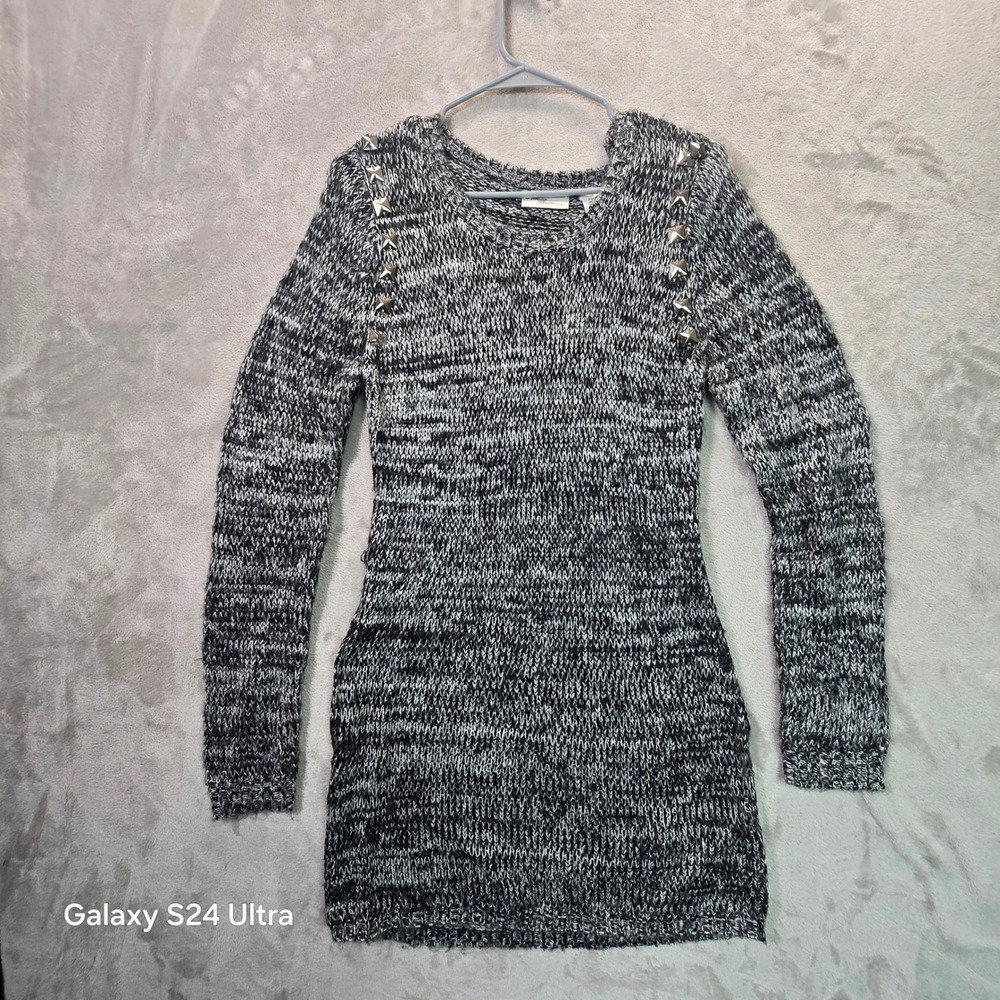 Allison Brittney Black White Marled Metallic Studded Knit Sweater Dress Large